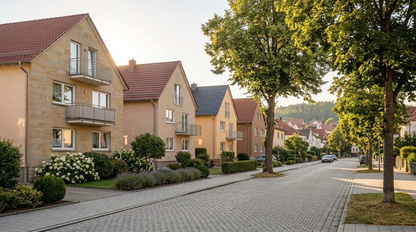Wohnstraße mit Mehrfamilienhäusern in Thüringen – Immobilienvermittlung durch IMMOMETALL
